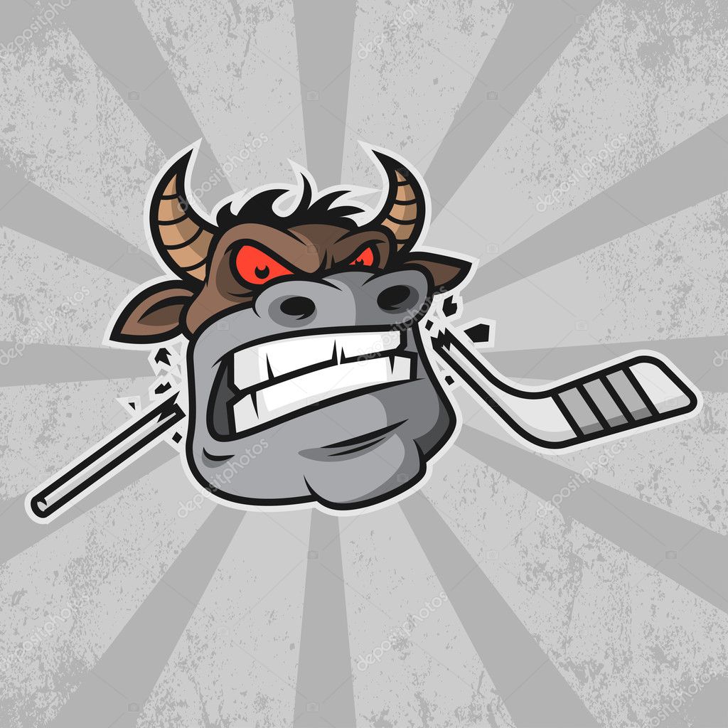Illustration, bull bites hockey stick, format EPS 8