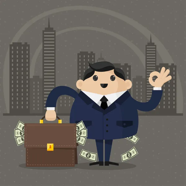 Biznesmen trzyma walizkę z pieniędzmi — Wektor stockowy