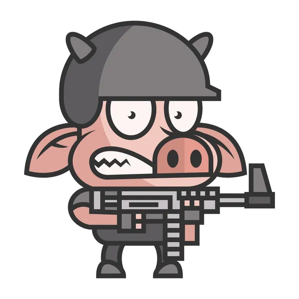 Soldado porco segurando metralhadora —  Vetores de Stock