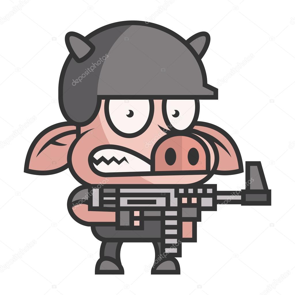 Pig soldier holding machine gun