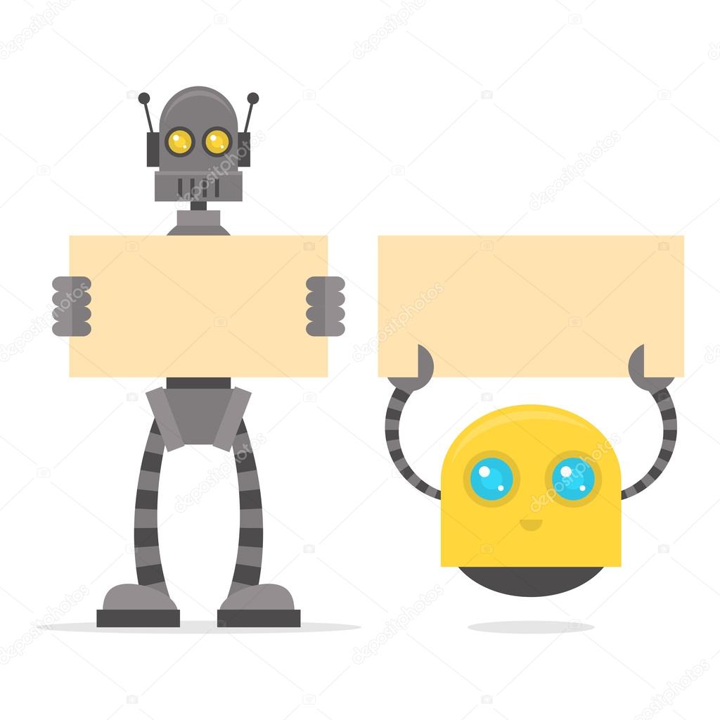 Robots holding blank poster