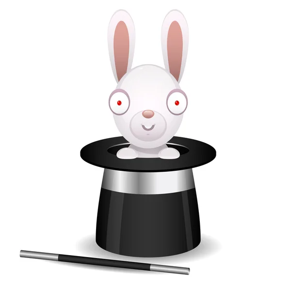 Rabbit sits in hat of conjurer — Stock Vector