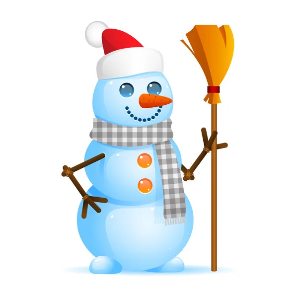 Bonhomme de neige tenant balai — Image vectorielle