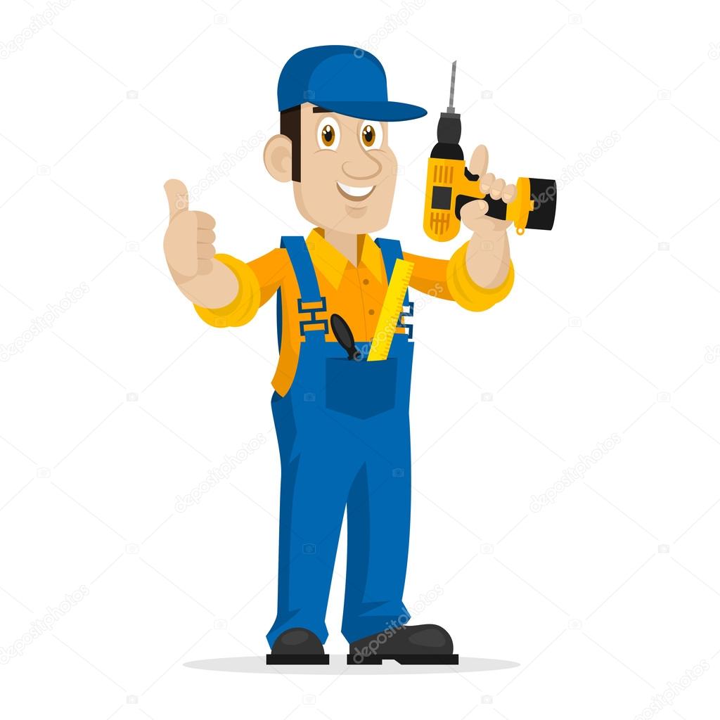 Repairman holds screw gun