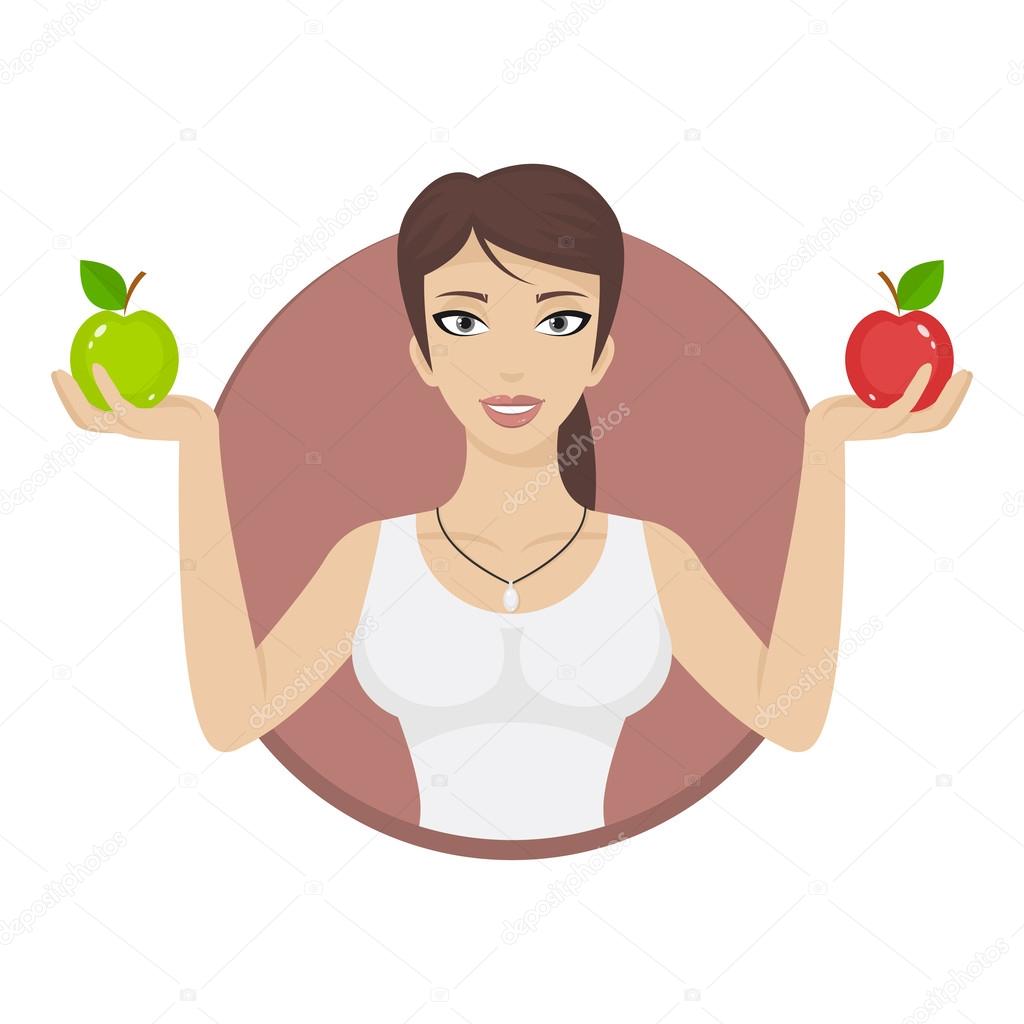 Girl in circle holds apples