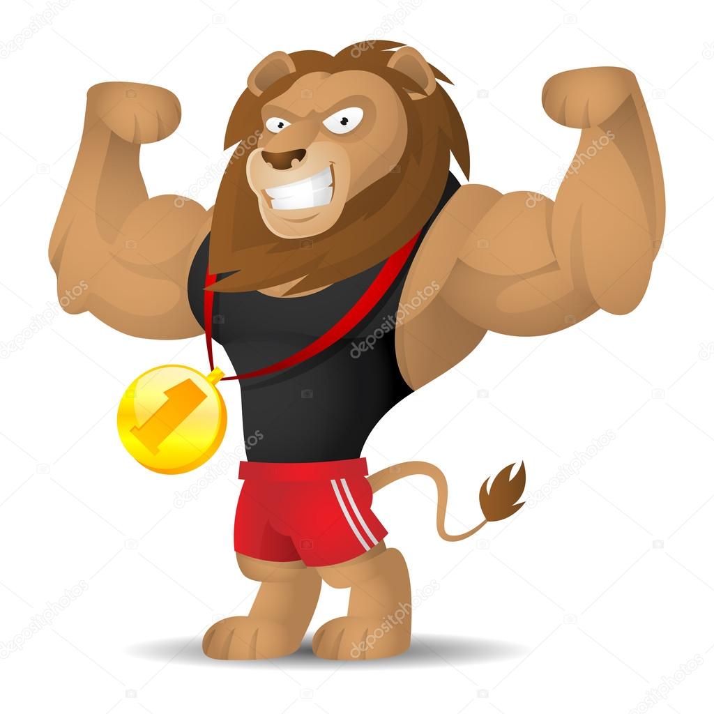 Lion athlete shows muscles