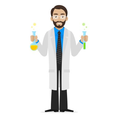 bilim adamı kimyasal test tüpü içinde tutar.