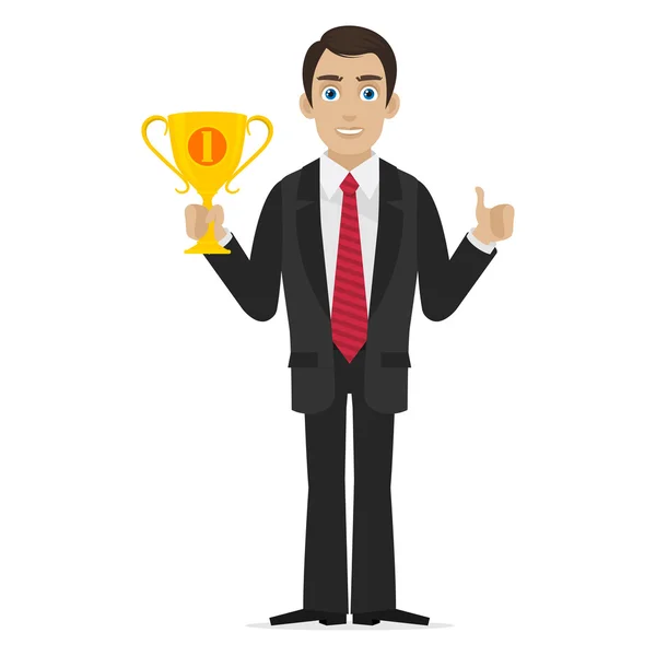 Successful businessman holds cup — Stock Vector