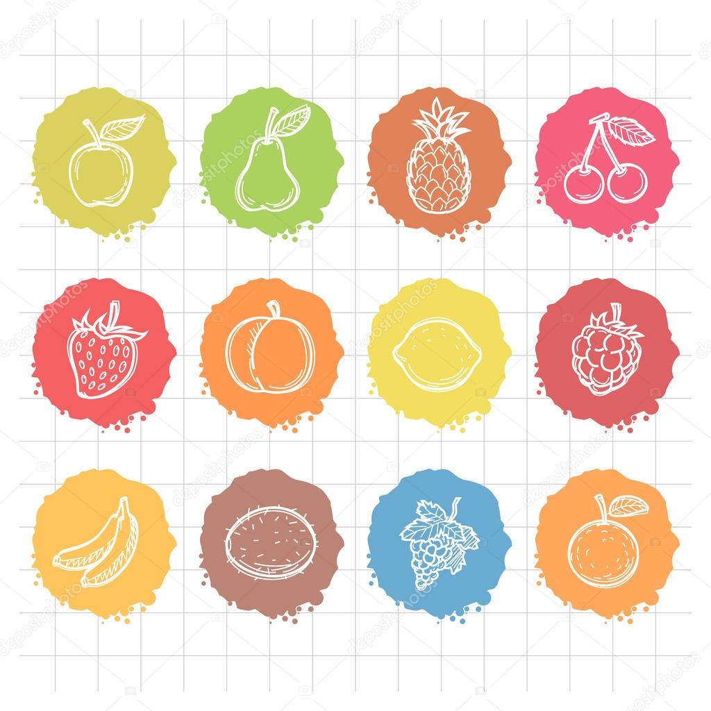 Doodle drawn icons fruits