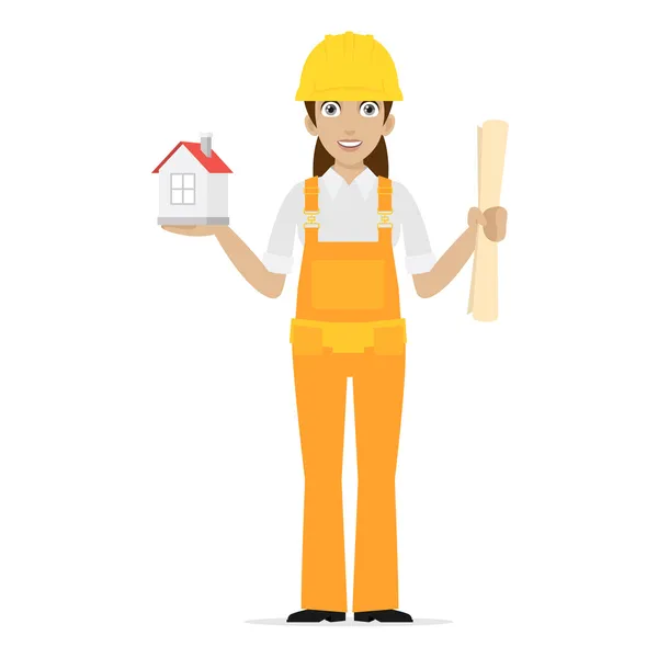Builder woman keeps house — Stock Vector