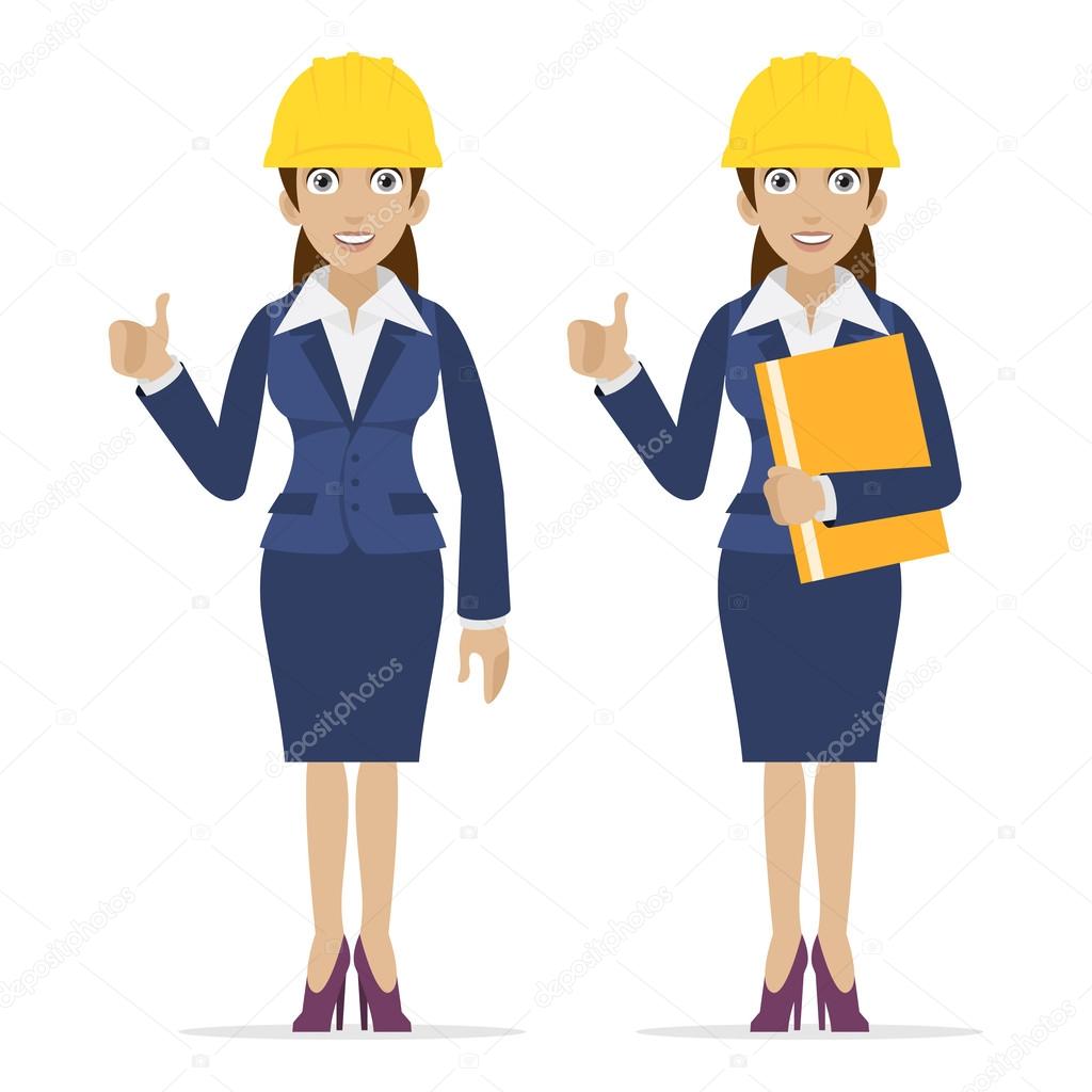 Woman engineer showing thumbs up