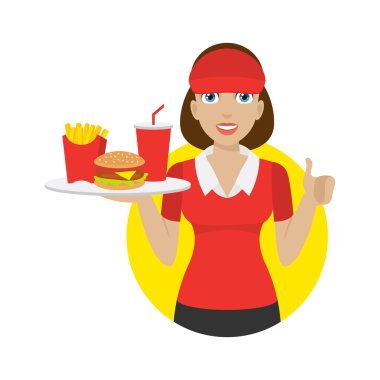 kız ile fast food tray tutar
