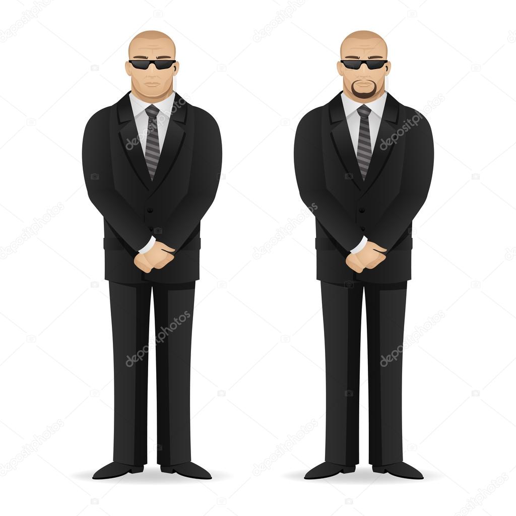 Bodyguard stands in closed pose