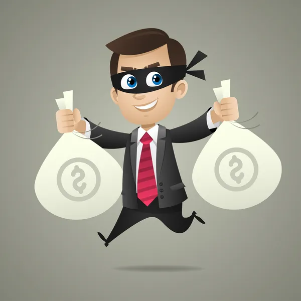 Biznesmen złodziej posiada worki z pieniędzmi — Wektor stockowy