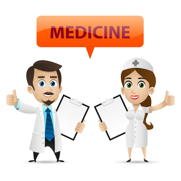 Nurse and doctor showing thumb up — Stock Vector