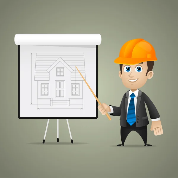 Construtor homens pontos em flipchart —  Vetores de Stock