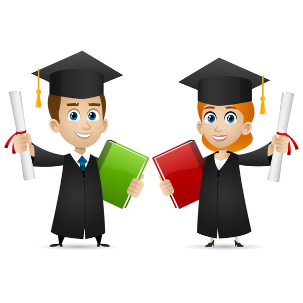 Guy chica universitaria graduados tiene diploma — Vector de stock