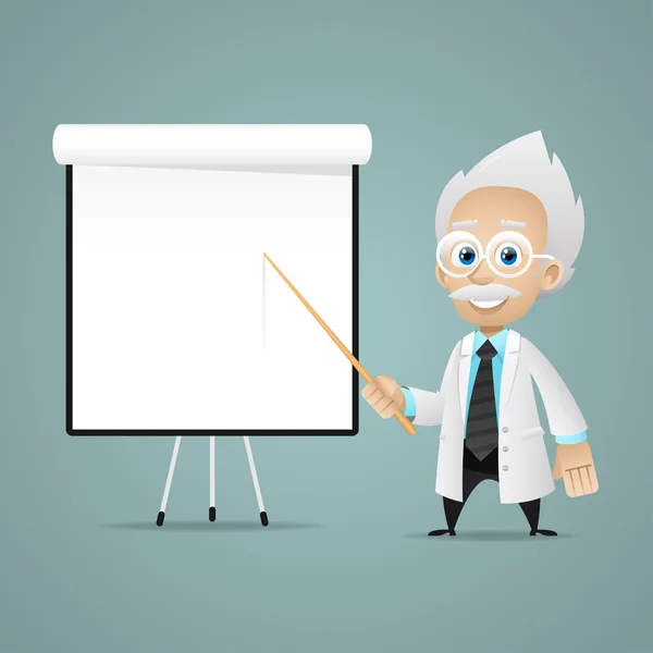 Cientista aponta em flipchart — Vetor de Stock