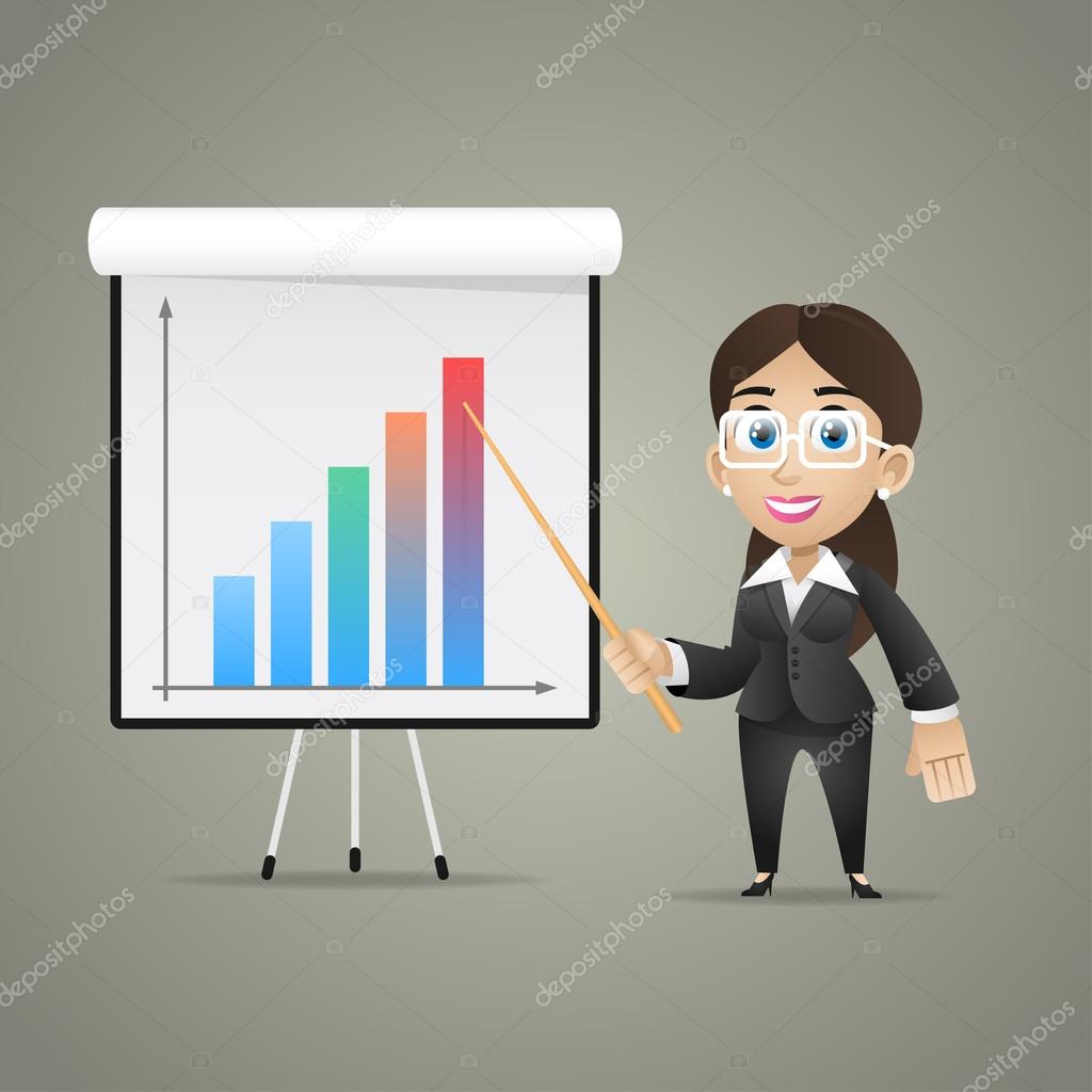 Business woman points on flipchart