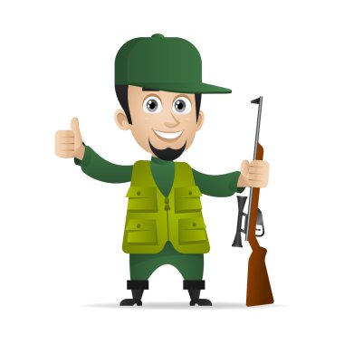 avcı av tüfeği ve başparmak gösterilen tutar