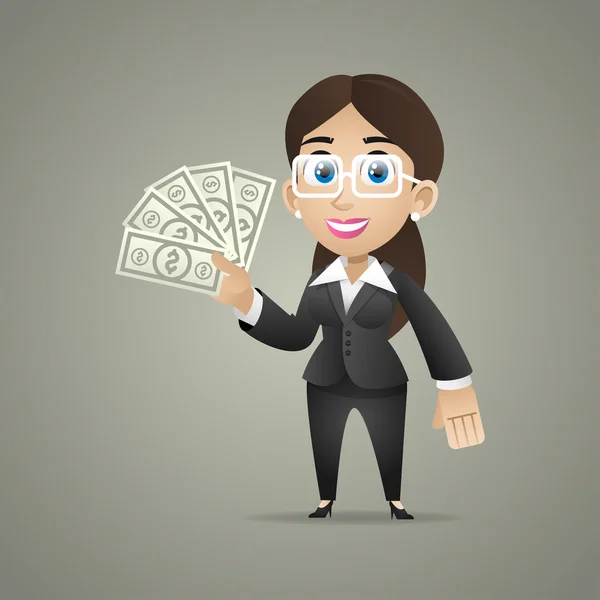 Business woman holds dollar notes in hand — Stock Vector