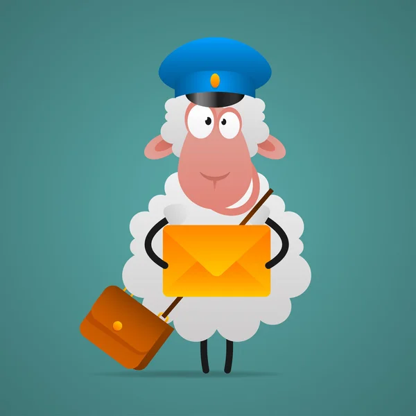 Vrolijke schapen mailman houdt brief — Stockvector