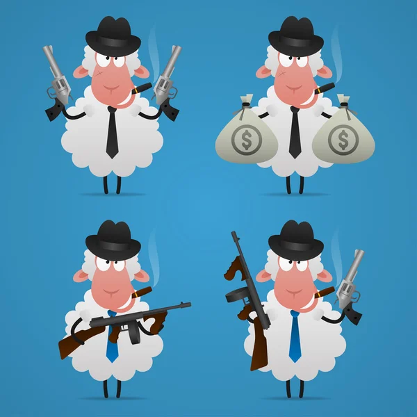 Set gangster de ovejas en diferentes poses — Vector de stock