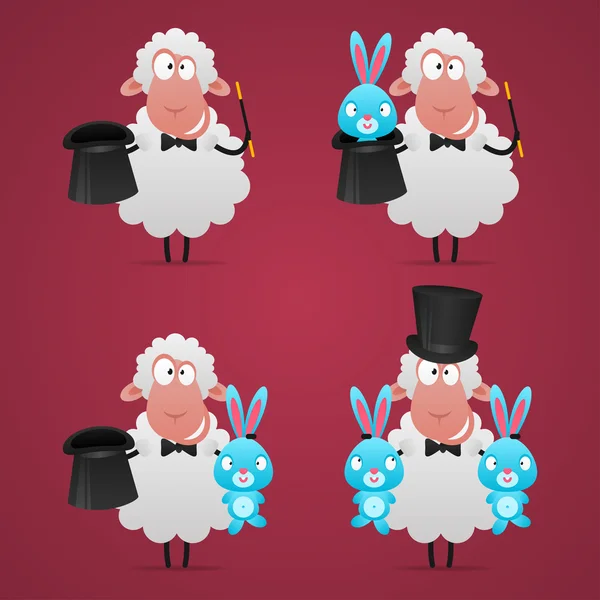 Set de ovejas mago en diferentes poses — Vector de stock