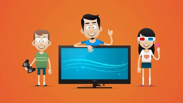 Happy family a acheté une nouvelle télévision plasma — Image vectorielle