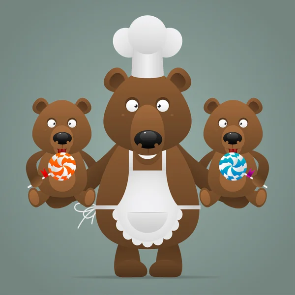 Concept chef bear with cubs — Stock Vector
