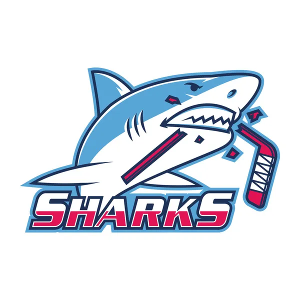 Emblem shark bites hockey stick — Stock Vector