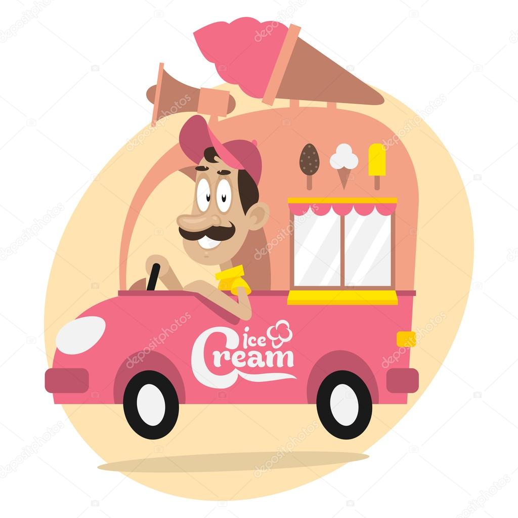 Ice cream truck and cheerful driver