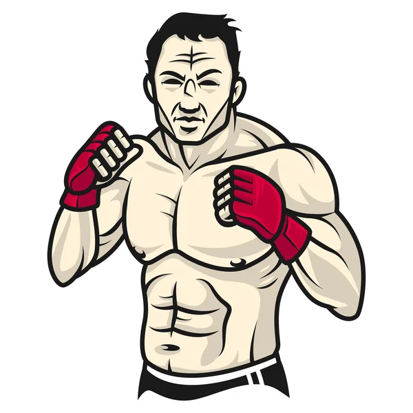 Man fighter står i rack och handskar — Stock vektor