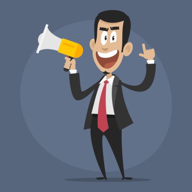 karakter işadamı hoşnutsuz megafon konuşuyor