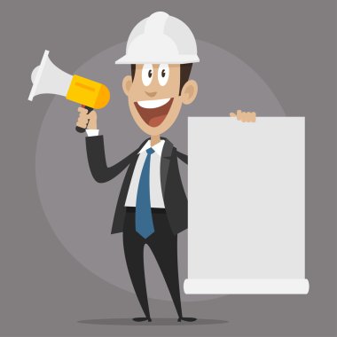 Karakter Oluşturucu mutlu megafon içinde konuşuyor