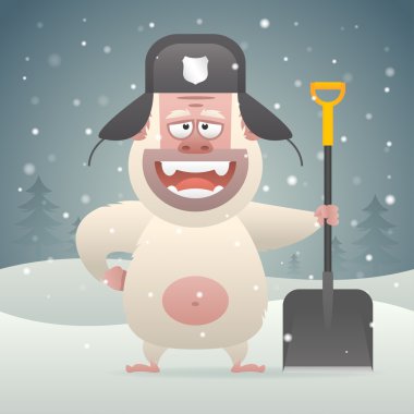 yeti karakter holding küreği kış orman