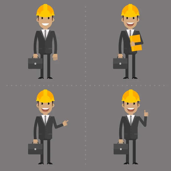 Engineer with briefcase in different poses — Stock Vector