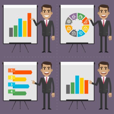 flipchart üzerinde infographics işadamı gösterir