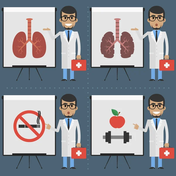 Erwachsener Arzt zeigt auf Flipchart-Infografik — Stockvektor