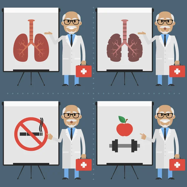 Starý doktor ukazuje na flipchart infografika — Stockový vektor