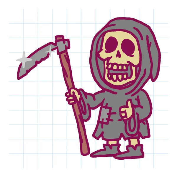 Muerte Sosteniendo Guadaña Mostrando Pulgares Hacia Arriba Personaje Halloween Ilustración — Vector de stock