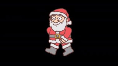 Komik karakterli Noel Baba yürüyor ve gülümsüyor. Kare kare animasyon. Alfa kanalı. Döngülü canlandırma