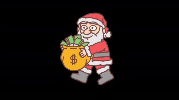 Funny Character Santa Claus Walking Holding Big Bag Money Frame — Stock Video