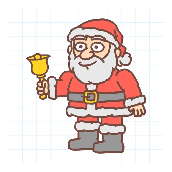 Der Weihnachtsmann Hält Glocke Und Lächelt Vektorcharakter Vektorillustration — Stockvektor