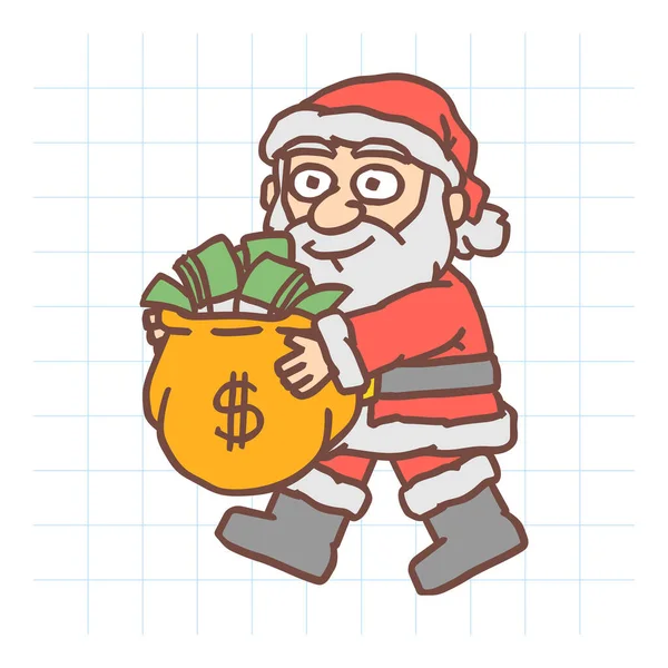 Papai Noel Segurando Saco Dinheiro Sorrindo Personagem Vetorial Ilustração Vetorial — Vetor de Stock