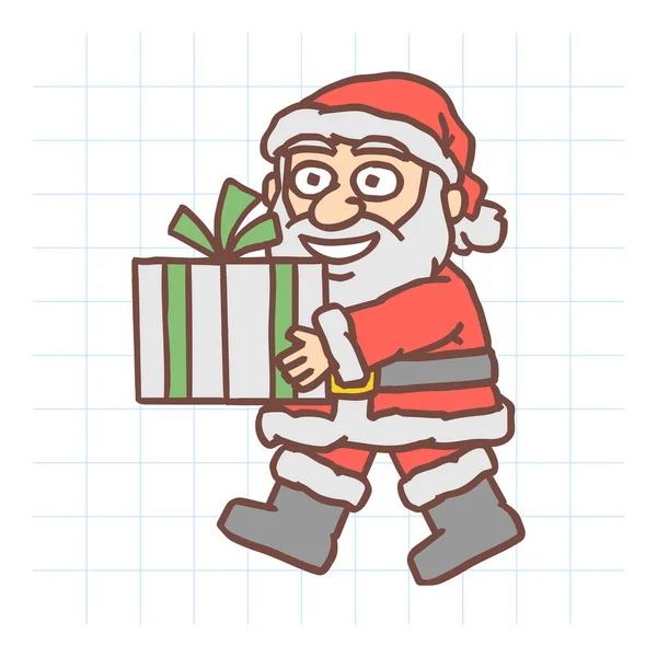 Babbo Natale Che Cammina Tiene Scatola Regalo Personaggio Vettoriale Illustrazione — Vettoriale Stock