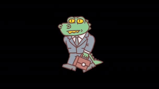 Postava Krokodýla Držícího Kufřík Odchází Snímek Snímku Animace Alfa Kanál — Stock video
