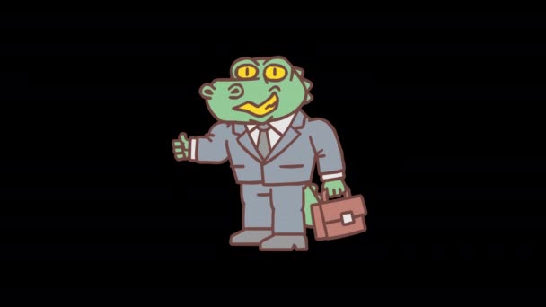 Alligator Character Holding Briefcase Showing Thumbs Frame Frame Animation Alpha — Stock Video