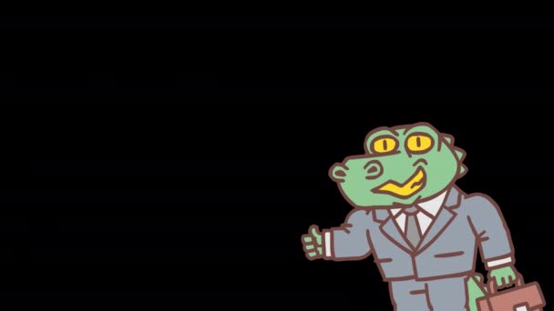 Alligator Character Showing Thumbs Points Finger Frame Frame Animation Alpha — Stock Video