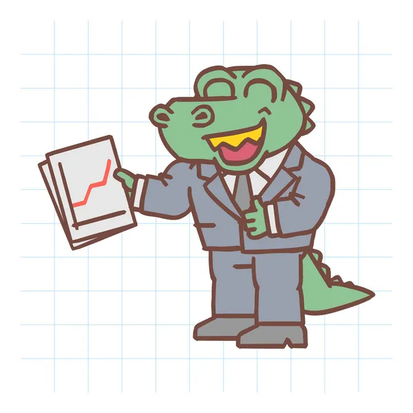 Alligator 긍정적 비즈니스 그래프를 엄지를 줍니다 손으로 캐릭터 사기적 — 스톡 벡터